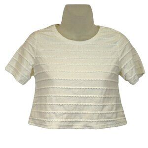 Top Shop White Cropped Boxy Top 2 - Tiered Textured Ruffle Scalloped Tee